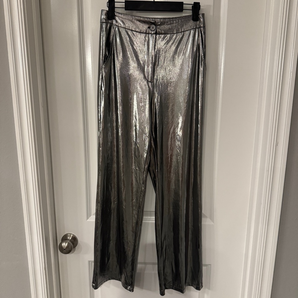 Sincerely Jules‎ Shiny Silver Metallic Wide Leg Pants